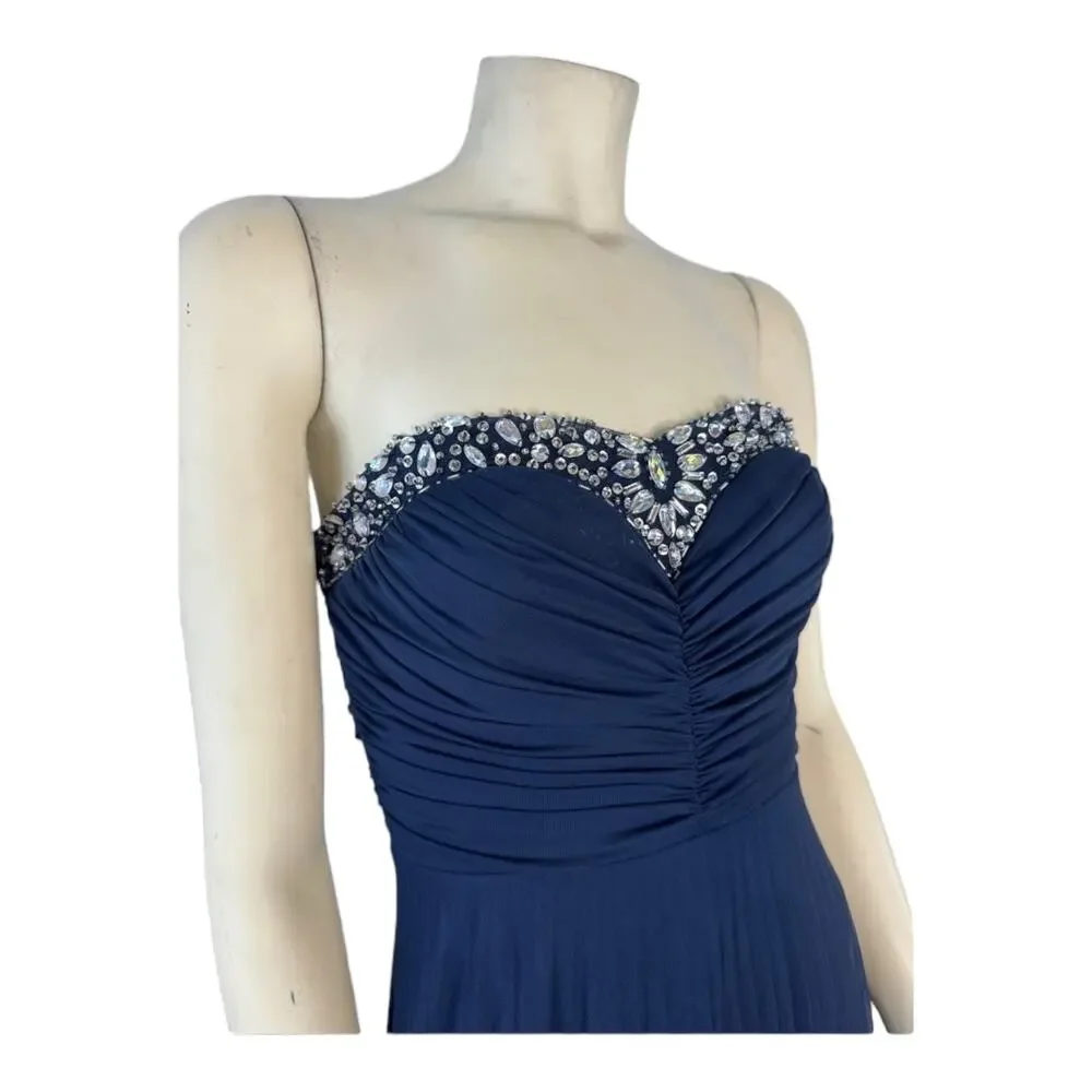 B. Darlin Navy Blue Strapless Maxi Jewel design prom dress size 3-4